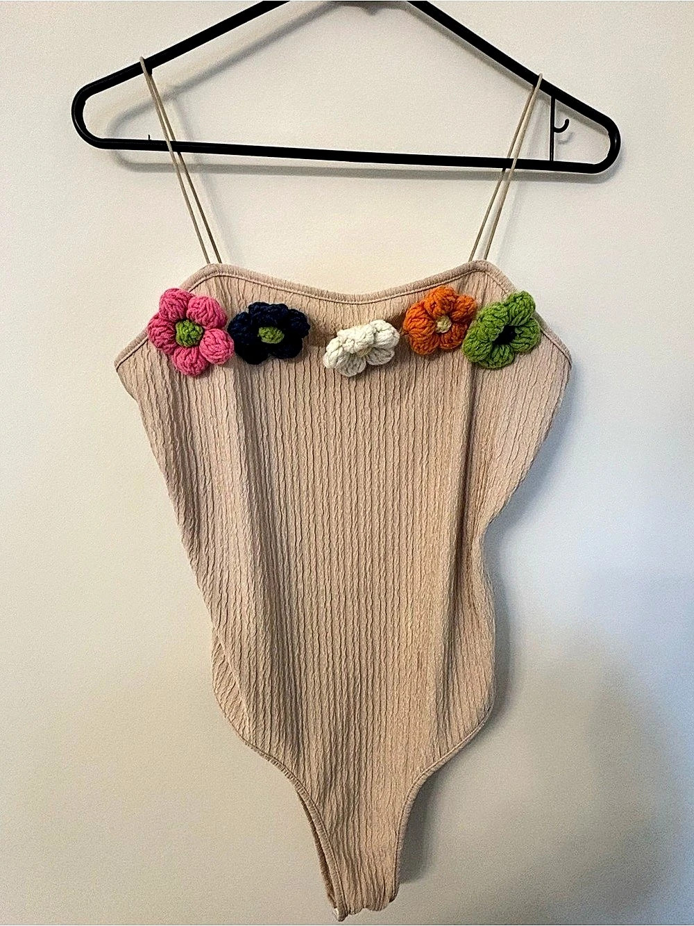 SHEIN Crochet Flower Bodysuit Beige Size XL Like New